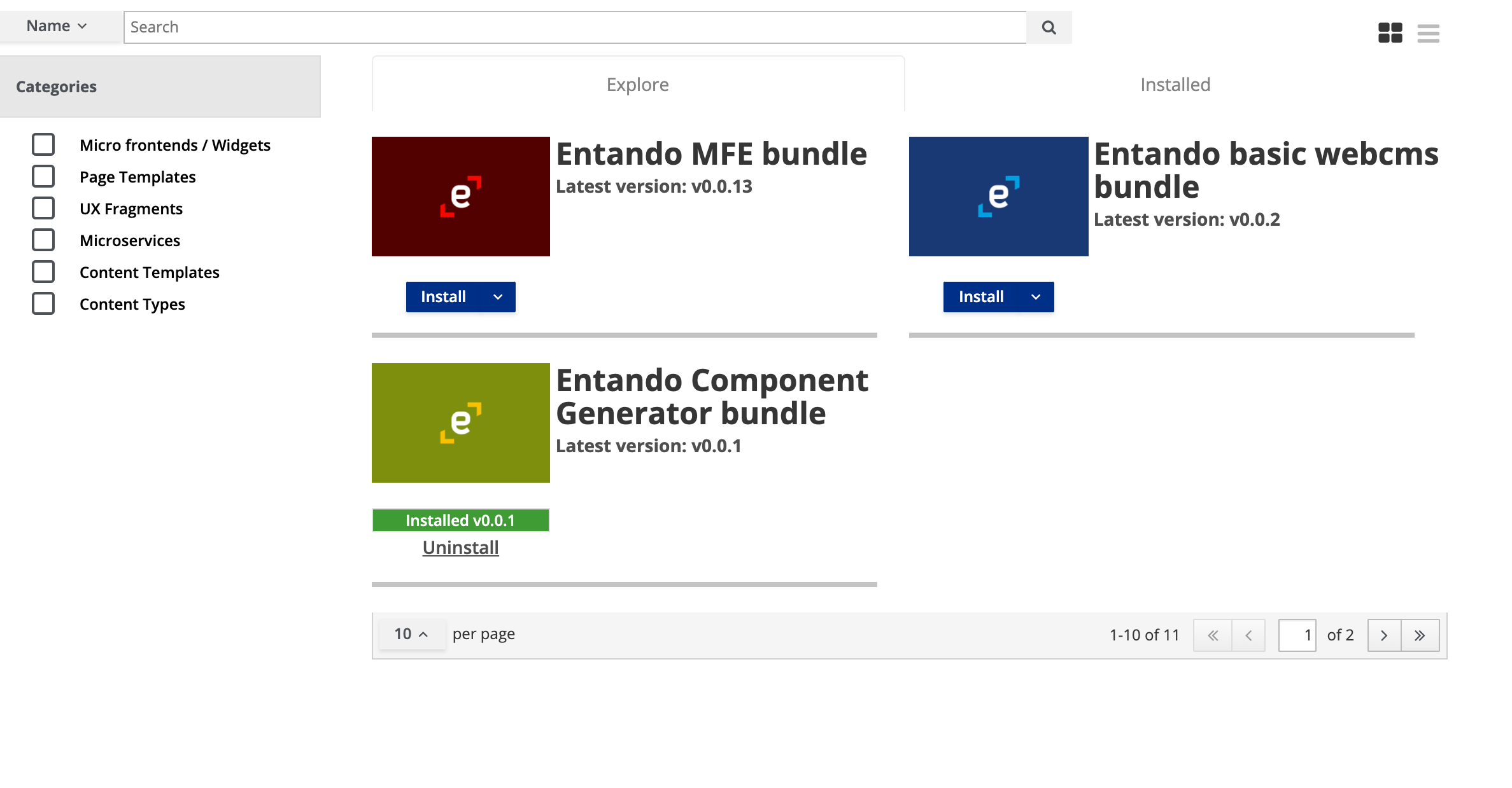 ECR User interface in Entando App Builder