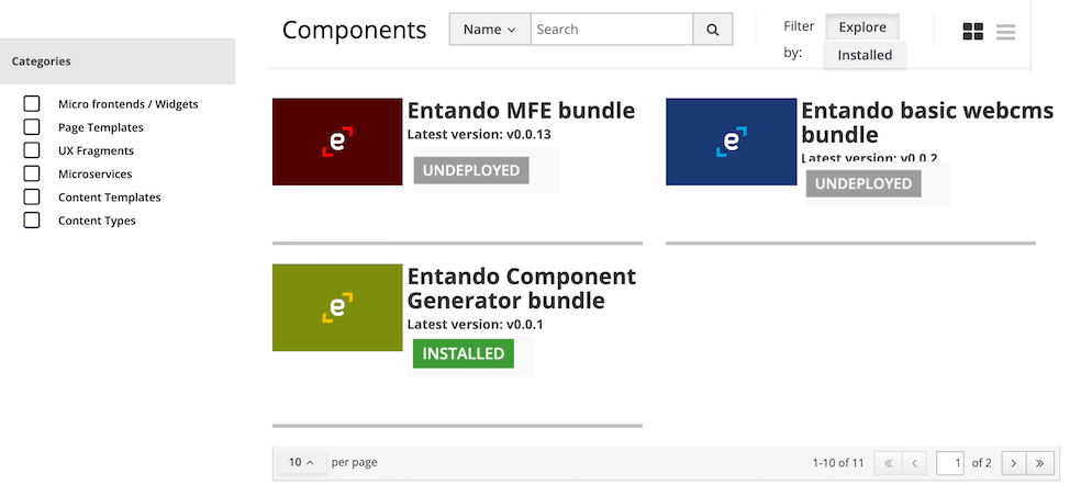 ECR User interface in Entando App Builder