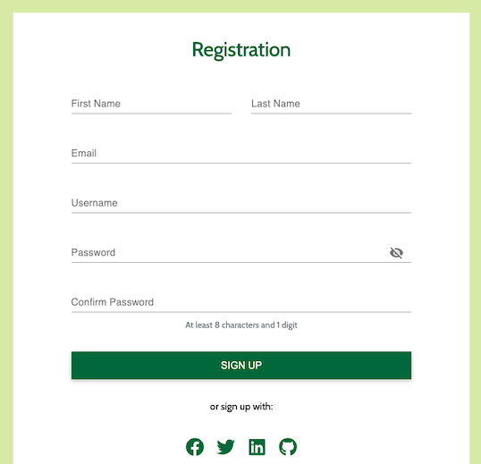 Sign Up Window